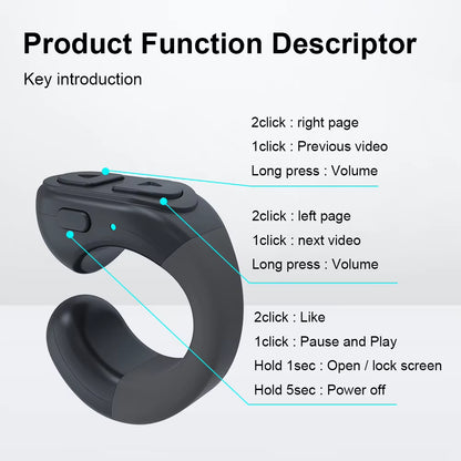 Fingertip Remote Control for Tik-Tok Scrolling Ring Wireless Camera Shutter Selfie Button Bluetooth Page Turner for Ios Android