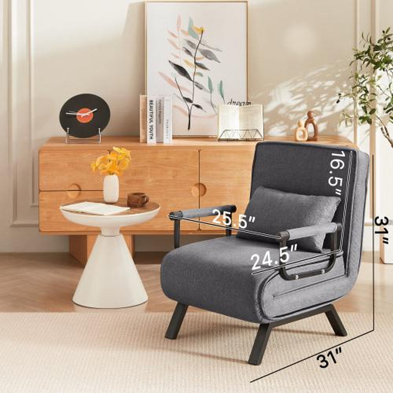 Convertible Chair Bed Sleeper for Adults, 5 in 1 Folding Chair Bed with 5-Position Adjustable Backrest & Pillow, Comfy Single Futon Sofa Bed for Small Spaces, Apartment, Office (Blue) Lounge Furniture