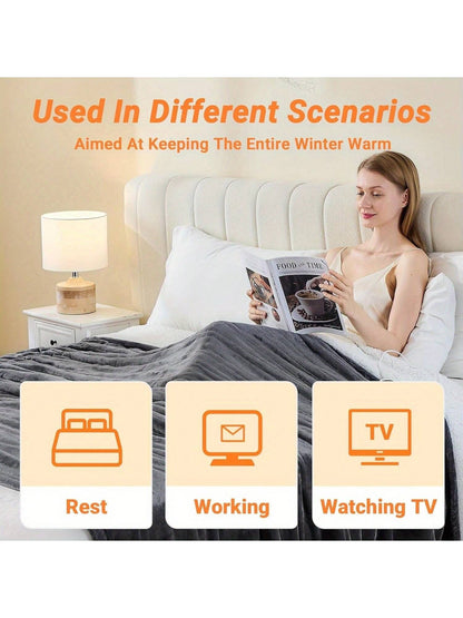 1PC Electric Blanket Heated Throw, Soft Flannel Heating Blanket with 8 Hours Auto off 10 Fast Heating Levels Machine Washable Sherpa Heated Blanket with Overheating Protection