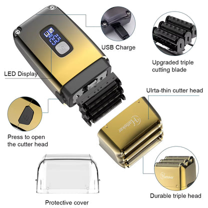 Electric Shaver with Triple-Net Blade Head Waterproof Razor LCD Display Hair Trimming Machine for Men'S Grooming