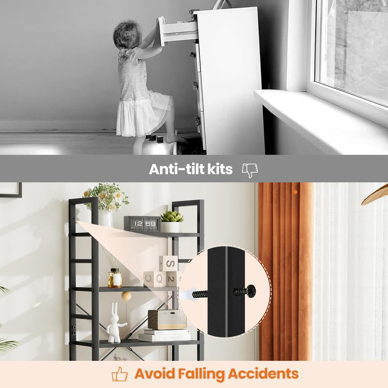 5 Tiers Bookshelf, Classical Modern Book Shelf, Tall Display Shelves in Living Room/Home/Office, Storage Organizer for Cds/Books/Movies