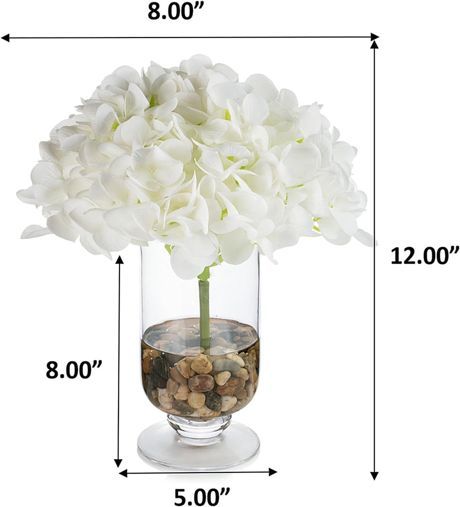 Artificial Flowers with Vase White Silk Fake Flowers Arrangements in Glass Vase with Faux Water for Home Bathroom Office Table Centerpiece Shelf Decorations